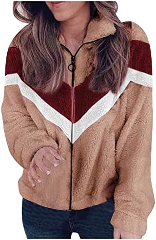 Womens 2022 Winter Fuzzy Jacket Jacket Capuz Block Block Patchwork Cardigan Coats Outerwear com bolsos