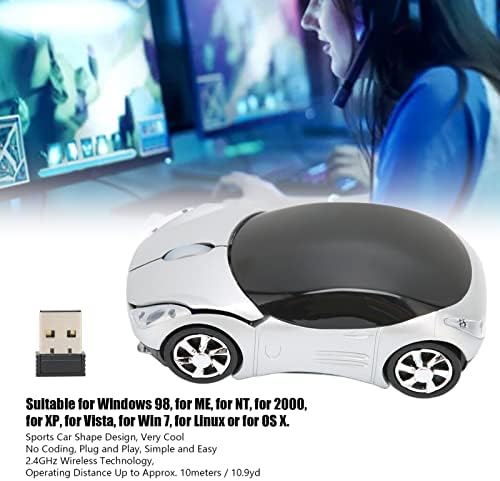 Mouse sem fio Ashata, 2,4 GHz de mouse de carro esportivo sem fio, mouse de jogos sem fio de mouse para mouse para Windows 98 para