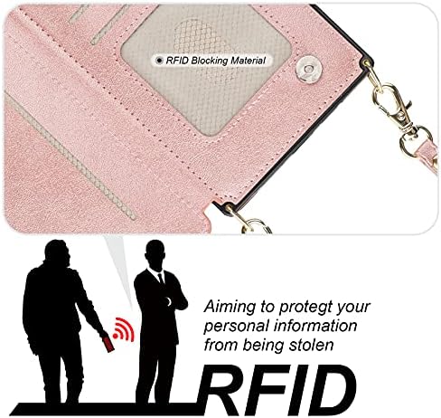 Caixa de carteira bocasal de crossbody para iPhone 14 com o suporte do slot de cartão de bloqueio RFID, caixa de bolsa de fólio magnética,