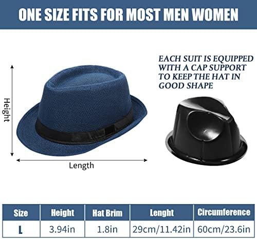 10 pacote de 1920 Fedora Hats for Men Brim Brim Sun Panamá Chapéus para homens Fantas de festa, circunferência 60 cm