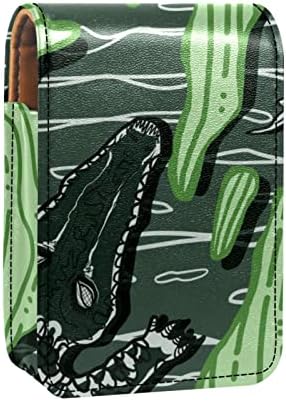 Mini maquiagem de Oryuekan com espelho, bolsa de embreagem Leatherette Lipstick Case, Crocodilo de algas verdes