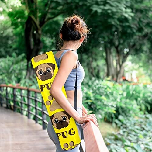 Ratgdn Yoga Mat Bag, Pug Puppy e Dog Paths Exercício Saco de transporte de tapete de ioga de ioga de ioga com alça ajustável para homens