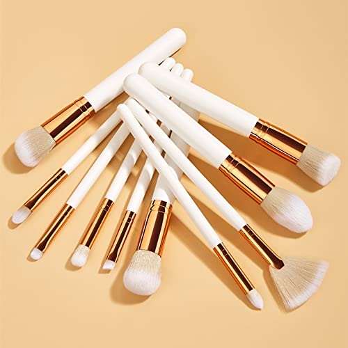 Escovas de maquiagem de 10pcs Definir arco de escova cosmética de ouro branco Bush contorno