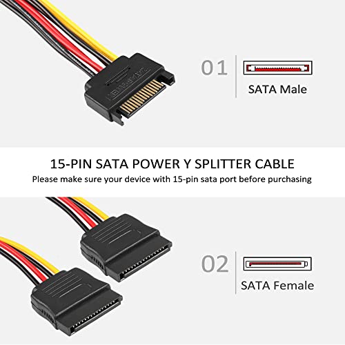 Yaodhaod 3pack SATA Power Splitter Cable 15pin sata macho a 15 pinos SATA dupla potência feminina Y Splitter Cabo para