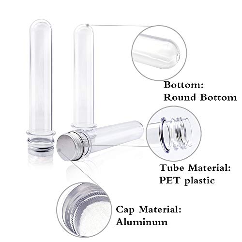 Tubos de teste de plástico transparente com tampas, 20pcs 25x140mm Tubos transparentes com 2 funil para experimentos científicos,
