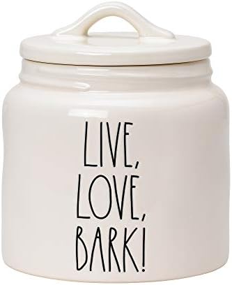 Rae Dunn Dog Bowl e Pet Treat Jar Conjunto - Biscuit de biscoito de cachorro Mão com letras Live, Love, Bark! e a tigela de estimação