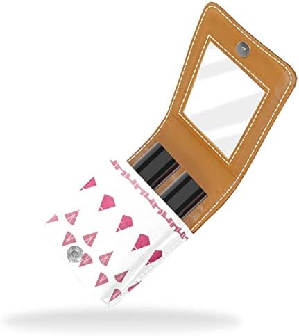 Caixa de batom oryuekan com espelho bolsa de maquiagem portátil fofa, bolsa cosmética, padrão geométrico moderno rosa adorável