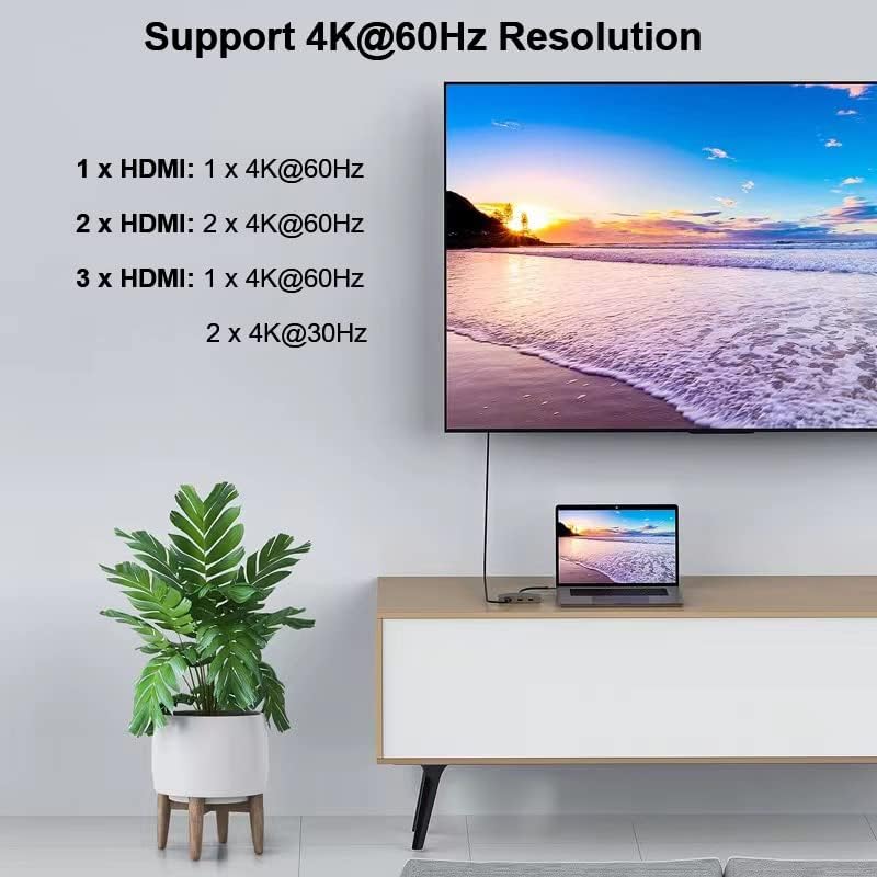 WJESOG USB C a 3 Adaptador HDMI, Porta Multi Monitor Multi 3, suporte 4K@60Hz ou um 4K a 60Hz e dois Windows compatíveis com 4K
