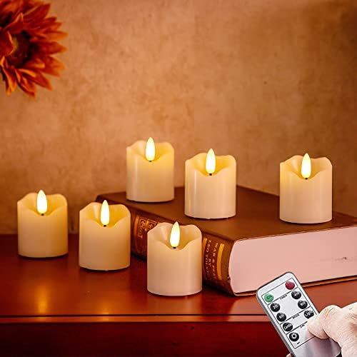 Votobay sem chapas de casas de chamas com dois remotos e timer, LED pisque a bateria operava velas votivas, pacote de 6 velas de cera real 3D de tealight elétrica para decoração de Natal interno