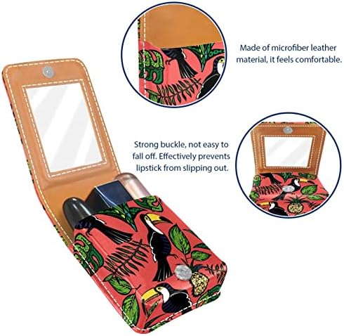 Bolsa de batom de padrão de pássaro tropical com espelho para mulheres de maquiagem para mulheres dama de honra presente