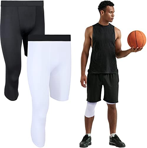 2 pacotes 3/4 de uma perna de uma perna de calças de compressão unissex camada de base atlética para esportes de basquete