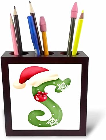 3drose fofo natal decorado monograma verde monograma inicial s - portadores de caneta de telha