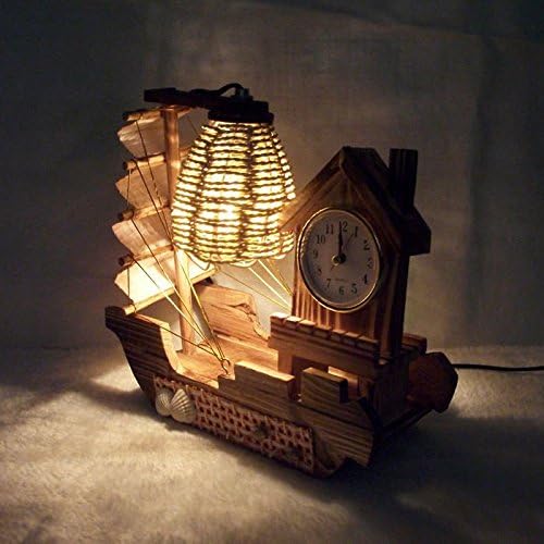 Lâmpada de mesa de madeira para barcos à vela com relógio Creative Romântula Decoração de Ornamentos Orafstos