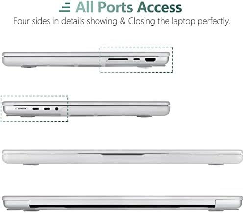 Meegoodo para MacBook Pro Caso 2023 2022 2021 lançado A2779 A2442 M2 M1 PRO/MAX com ID de toque, caixa de casca dura com capa do teclado e protetor de tela compatível com MacBook Pro M2, fatte transparente