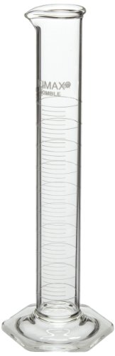 KIMAX 20025K -10 Cilindro graduado em escala métrica de vidro de vidro, grau educacional, capacidade de 10 ml, intervalo de graduação