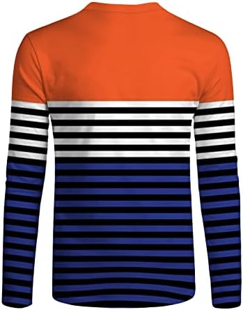 Camisa masculina wcjlha, moda casual redondo pescoço comprido suéter de camiseta de mangas compridas suéter de suéter de algodão ao ar livre suéter listrado