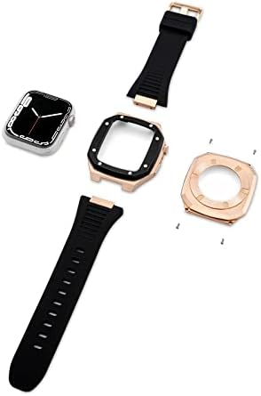 Kavju Metal Luxury Strap+Caso para Apple Watch Band Mod Kit 41mm 44 mm 45mm Kit de modificação Set Iwatch Series 7 6