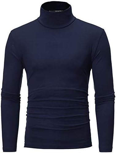 Camisetas de gola alta masculina de manga longa casual slim alongamento de pulôver básico tops leves e suaves e outono de outono de