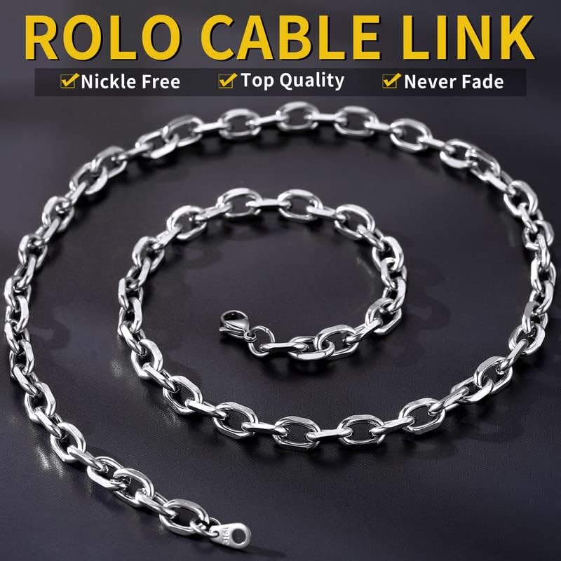ChainShouse Men Women Chain Rolo Colar, 3mm/5mm/7mm/9mm/12mm de aço inoxidável de largura/metal preto/18k colar de cabos