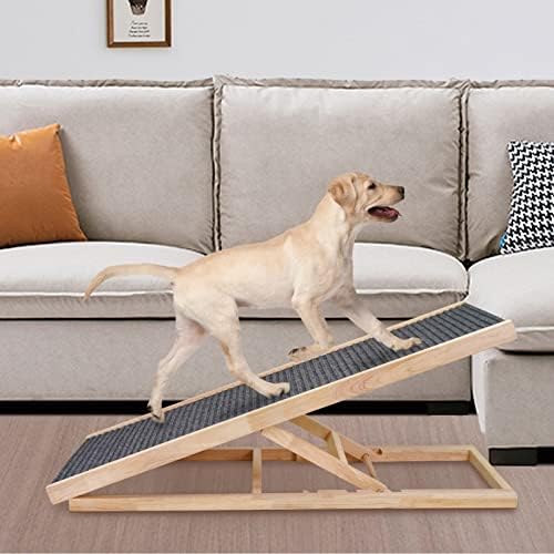 Rampa de animais de madeira para cães pequenos/grandes, rampa de cães ajustável portátil com superfície não deslizante, para cama/carro/sofá, 15,7 polegadas/23,6 polegadas de alta