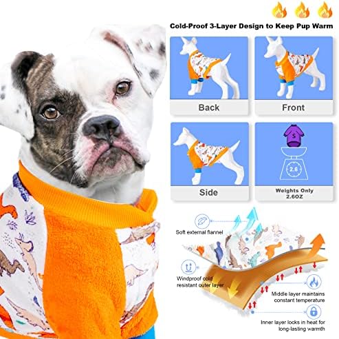Casaco Lovinpet para cães grandes: jaquetas de cães de flanela quentes, tecido profissional ajustado com flanela de flanela de dinossauros Branca/Ardósia/Mint