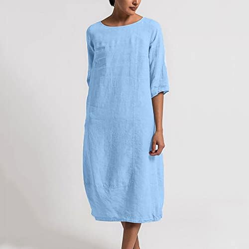 Mulheres vestidos midi moda algodão linho de algodão curta curta mid-bef kaftan camisa vestido de camisa império cintura solta longa