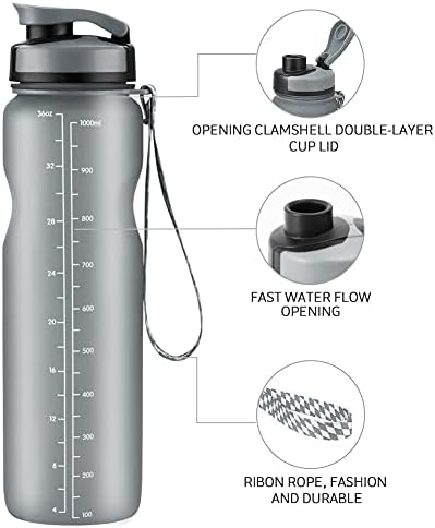 Garrafa de água esportiva, BPA Free & Fosted Tritan Plastic, Bottle de água de 36 onças com tampa superior à prova de vazamento,