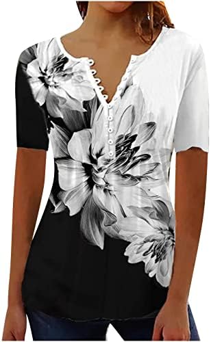 Camisas florais de verão para mulheres de renda de renda de manga curta v túnica de pescoço de pescoço camisetas casuais casuais