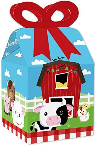Big Dot of Happiness Farm Animals - Square Favor Gift Caixas - Chá de bebê Barnyard ou caixas de proa de festa de aniversário - Conjunto de 12