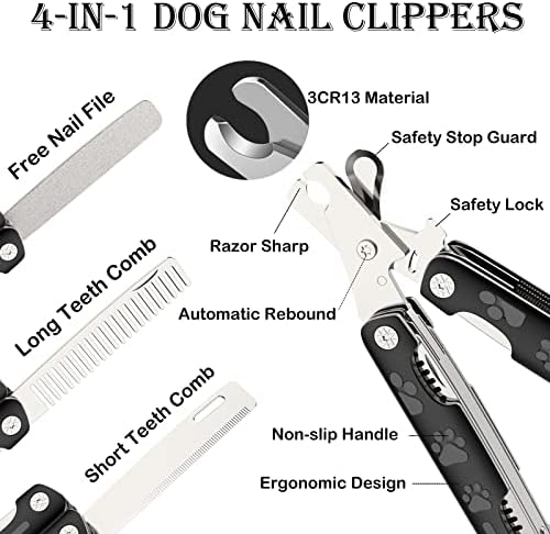 Clippers de unhas de cachorro Doubfivsy, 4 em 1 Trimador profissional de unhas de cães para cães de metais pesados ​​com enriquecimento