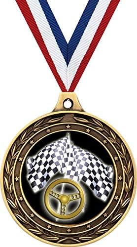 Racing Gold Duo Medal, 3 Raça de corrida de corrida Printes, Prêmios infantis de Medalha de Troféu Auto