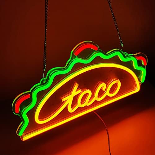 Qiland Taco Néon sinal super brilhante acrílico artesanal Burritos mexicanos LEITO LIGHT NEON TAMANHO DE LIGHT 15.7X8.2 NO TACO SINAL