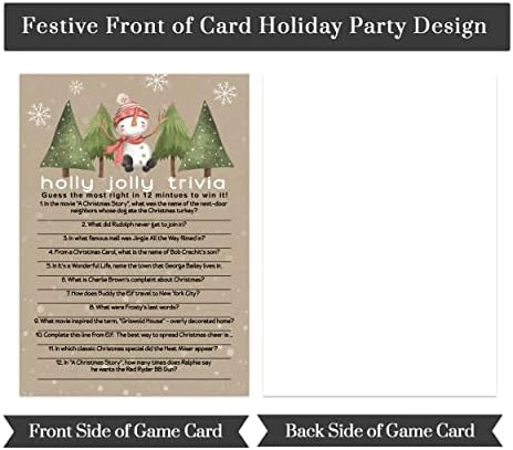 Cartões de jogo de trivia de Natal do boneco de neve Versão 3 Atividade de festa de férias - Natal rústico - 5x7 Conjunto de tamanho