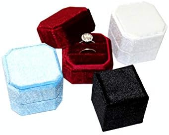 Caixa de anel duplo ou único de veludo, suporte de fotografia, cerimônia de casamento vintage com tampa destacável, suporte de