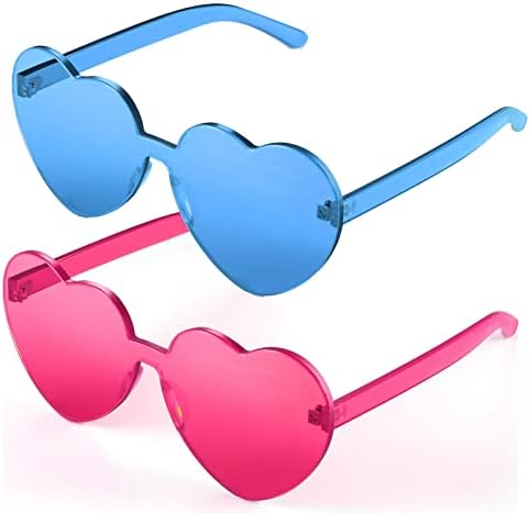 Óculos de sol em forma de coração para mulheres, óculos de sol sem aro transparentes, óculos em forma de coração de moda