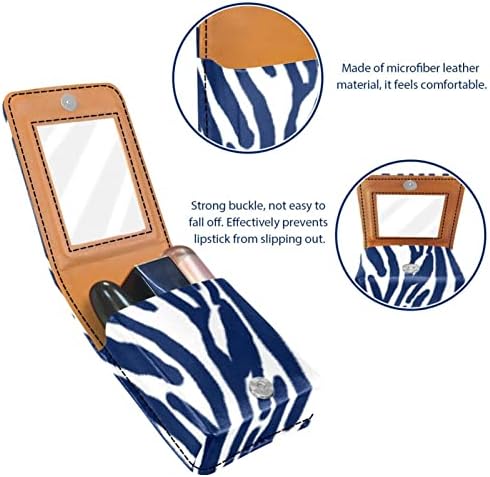 Mini maquiagem de Oryuekan com espelho, bolsa de embreagem Leatherette Lipstick Case, abstrato Zebra Pattern Blue Azul Artístico Moderno