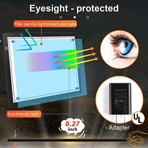 A3 Magnetic Light Pad - Caixa de luz de rastreamento portátil para desenho - mesa de luz profissional com 4 ímãs, 0,27 “placa