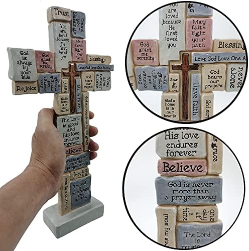 Jumiz Cross Sculpture com palavras e palavras cristãs Tabela cruzada Tabela Inspirational Cross para decoração de