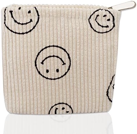 Lyroo Small Makeup Bag Smiley Face mini maquiagem zíper da bolsa Corduro