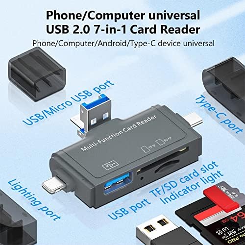 7 em 1 USB 2.0 SD CARD LEITOR USB C CARTO CARDE TF/MIRCO SD Smart Memory Type C Iluminação OTG Flash Drive CardReader Adaptador