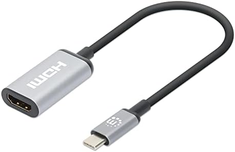 Manhatten 4K@60HZ USB-C para HDMI Adaptador USB 3.2 tipo C Masculino para HDMI Feminino Ativo Converter Alumínio 15cm preto