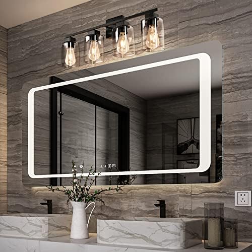 Luminárias de banheiro preto do Esdird, luminárias de 4 luzes da casa de fazenda para banheiro acima do espelho, luz preta fosca certificada,