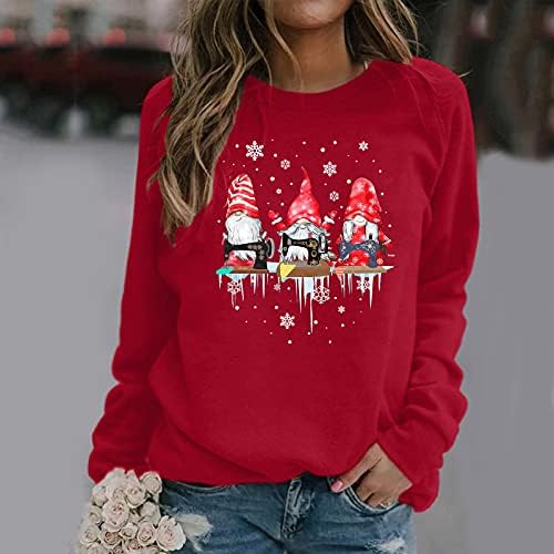 Camisas de Christmas Gnome para mulheres PLUS TAMANHA CREWNOVER SNOWSFLAKE Snowflake Graphic Holiday Holiday Fall Tops Sortos