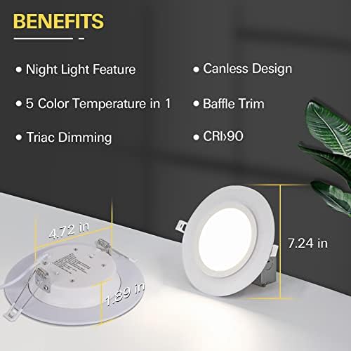 12 polegadas de 6 polegadas Novo Construção Integrada LED Kit de retrofit de luz noturna de LED com 5CCT selecionável, CRI90,