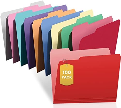 1 mato de letra de pastas de arquivo, pastas de arquivo coloridas, pastas de arquivo 1/3 de corte, cores variadas, 100/pacote