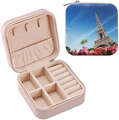 Alaza Eiffel Tower Flowers Box Small Jewelry Box for Women Girls Mens Travel Jewelry Case PU Organizer, Pink Edge