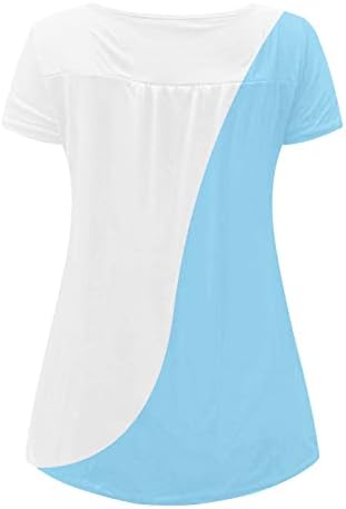 Camiseta de Bloque de Color Para Mujer Camisetas de Manga Corta Con Botonos Blusa Suelta con