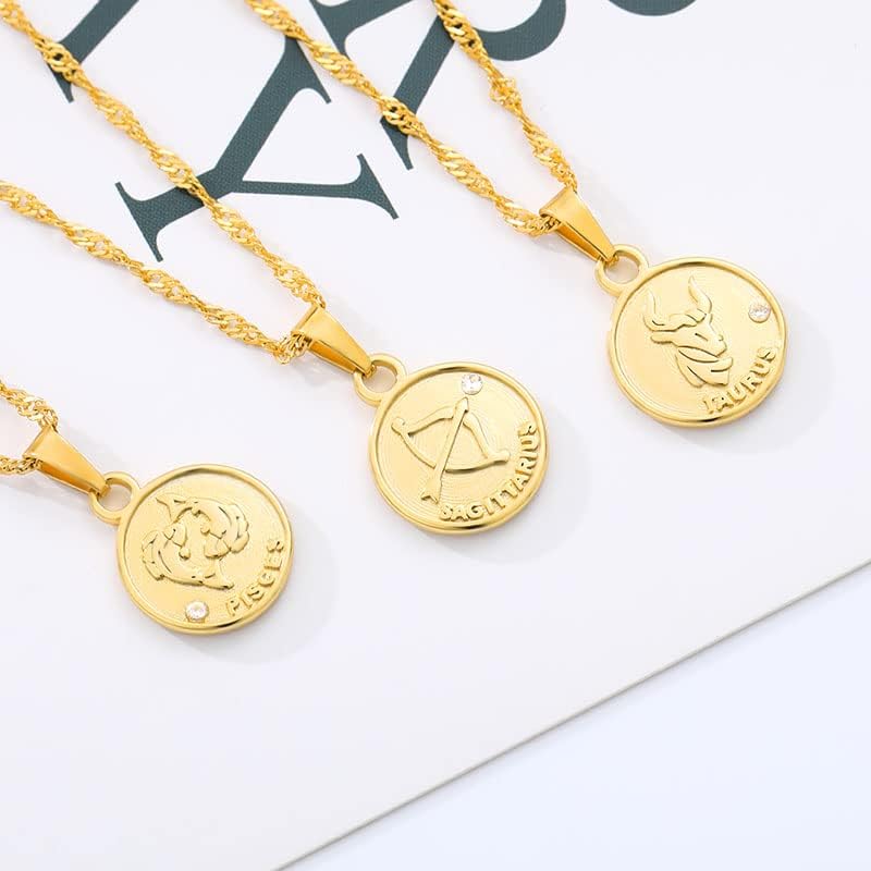 Jóias de minimalismo de pingente de pingente redondo T3Store para mulheres Aquário Aquarius Pisces Sagitário colares BFF-Gold
