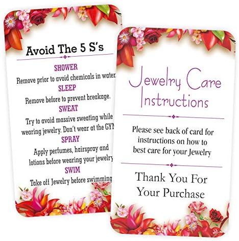 Cartões de instrução de cuidados com joias - 3,5 x 2 Obrigado Inserção de pacote para a limpeza de jóias Instruções do cliente