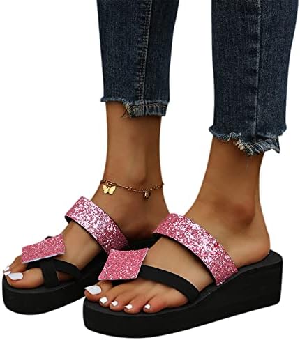 Sandálias de verão para mulheres shinestone ladies férias borracha sola praia cunha fechada sandálias de dedos de dedos